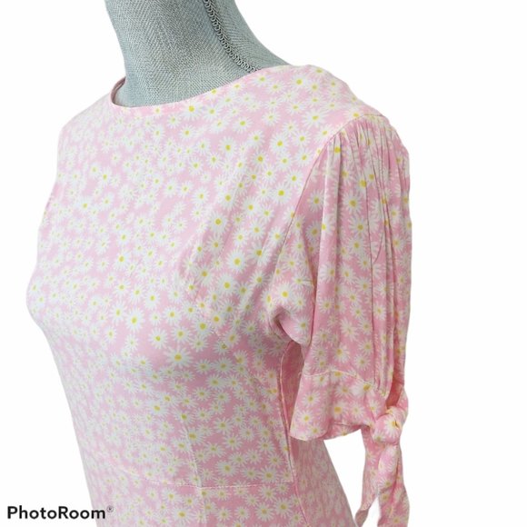 Faithfull the Brand Pink Emilia Floral Daisy Tie Midi Dress - Picture 6 of 10